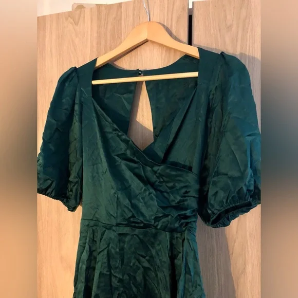 Reformation Lane Silk Dress in Emerald